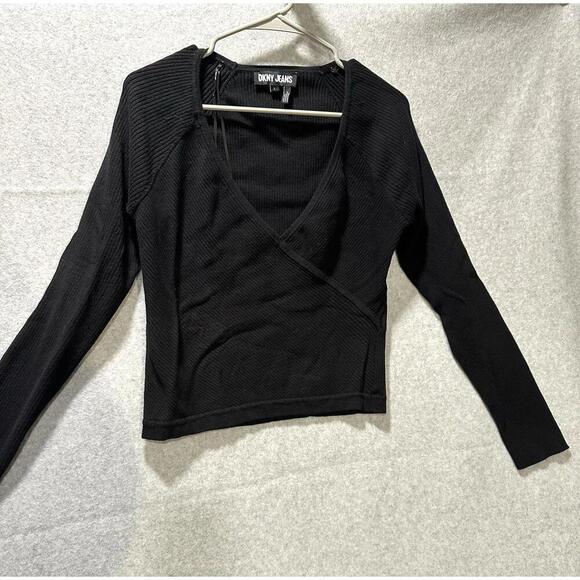 DKNY Jean Jeans Women Black Cropped Pullover Sweater Size  L - Preowned - Picture 4 of 5